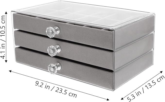 KALLORY Transparent Drawer Jewelry Organizer Box Earring Display Holder Large Capacity Ring Necklace Storage Case for Women Gray Trinket and Makeup Organizer