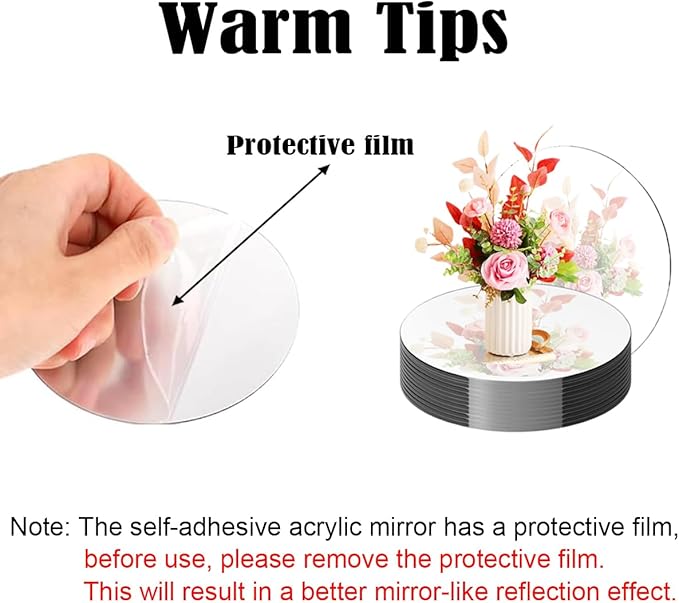 10 Pack Round Mirrors for Centerpieces, 12inch Acrylic Circle Mirror Centerpieces for Tables, No Glass Mirror Tiles for Wall Table Wedding Centerpieces Mirror Plates for Candle Decorations