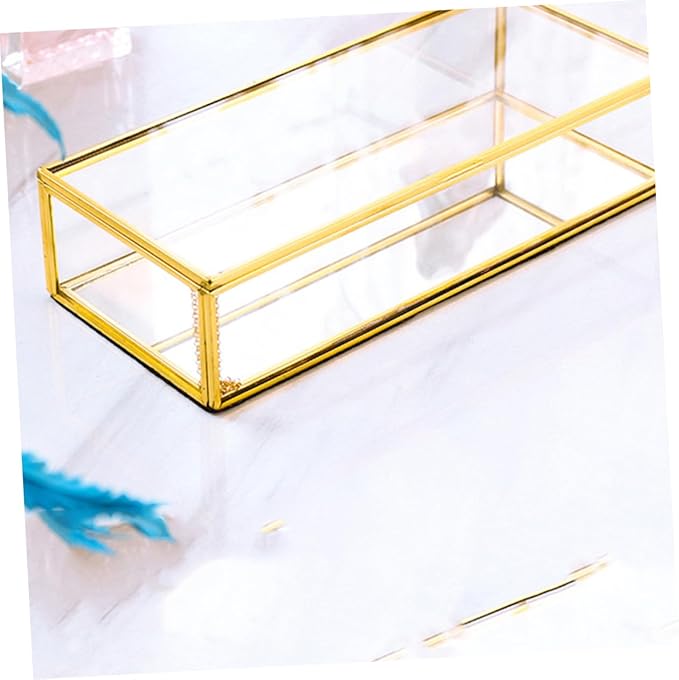 Gold Rim Glass Jewelry Box Desktop Makeup Organizer Geometric Design Ring Necklace Earring Storage Wedding