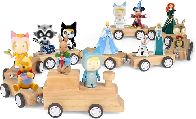Miniature Train for Tonies Stories Figures Organizer Storage Shelf, Wooden Magnetic Holder for Tonies Characters for Children, Display Collection 10~15 Characters, Funny Little Car