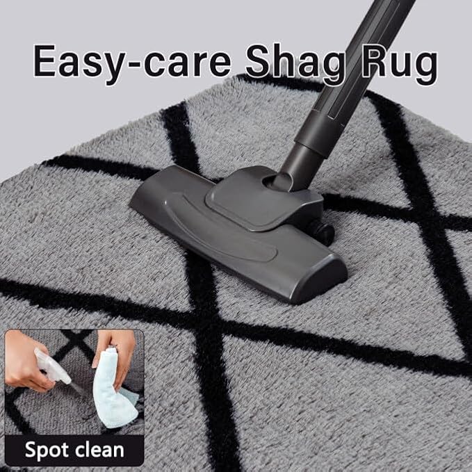 PureCozy 4x6 Checkered Rug for Living Room Grey and White Modern Soft Area Rug Fluffy Non-Slip Carpet for Bedroom Playroom Home Aesthetic Decor
