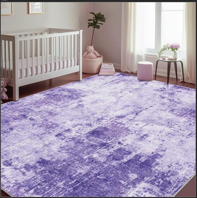 RELEANY Washable Area Rugs 7'x9' Non-Slip Modern Abstract Soft for Living Room Entryway Bedroom Nursery, Print Pattern, Purple Gray Pink White