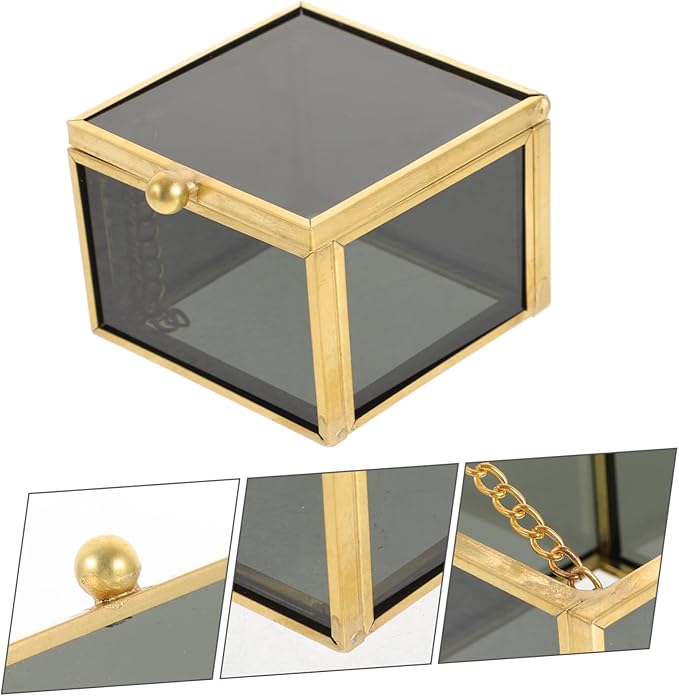 Elegant Square Glass Jewelry Box with Lid Vintage Trinket Holder for Rings and Necklaces Stylish Keepsake Organizer for Makeup and Accessories Decorative Storage