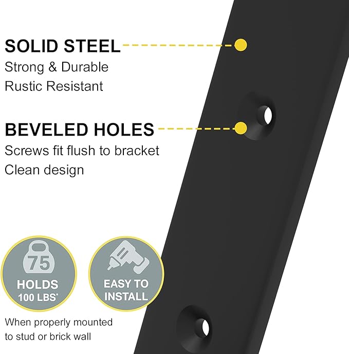 6-Pack Heavy Duty 10-Inch Black Shelf Brackets, L Shelf Bracket 10 Inch for Floating Shelves, 1/5-Inch Thick
