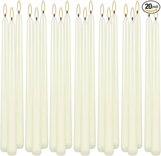 Howemon 20 Pack Ivory Taper Candles 12 Inch Tall 3/4 Inch Thick Burn 10 Hours
