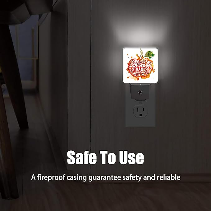 Happy Thanksgiving Night Light, Watercolor Pumpkin Plug into Wall with Dusk to Dawn Light Sensors, Warm Nightlights for Bedroom, Bathroom, Hallway, Kitchen, Gifts Ideal for Women Men