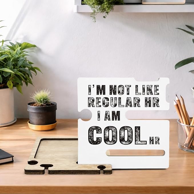 Funny Office Gifts for HR - Multi-functional Desk Organizer - Humorous Office Quote Wooden Sign for Office Desk Shelf Decor
