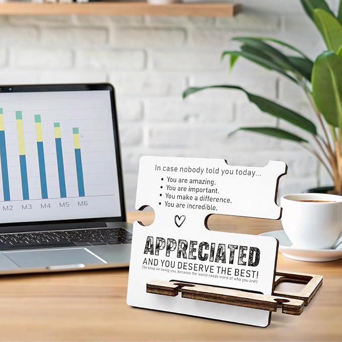 Appreciation Gifts for Teacher Coach Mentor Boss Leader Coworkers Employee Staff - Multi-functional Desk Organizer - Motivational Office Quote Wooden Sign for Office Desk Shelf Decor
