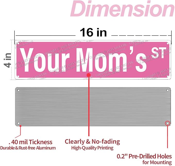 "Your Mom's st" Pink Room Decor Aesthetic – 16x4″ Funny Street Signs for Bedroom | Cute Y2K Posters Wall Decorations for Downtown Girly Room Girl Bedroom Teen College Dorm, 2481