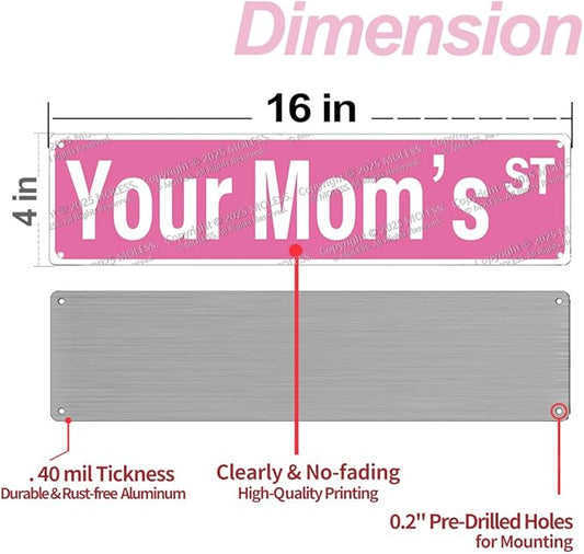 "Your Mom's st" Pink Room Decor Aesthetic – 16x4″ Funny Street Signs for Bedroom | Cute Y2K Posters Wall Decorations for Downtown Girly Room Girl Bedroom Teen College Dorm, 2481