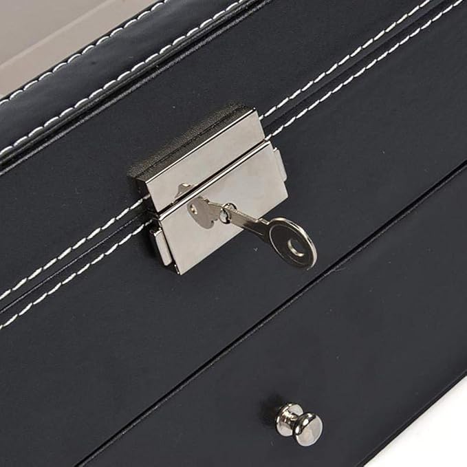 Makeup Organizers 12-Compartment Black Jewelry Box Storage Box Leather Double-Layer Jewelry Display Cabinet Lockable Storage Box Jewelry Case
