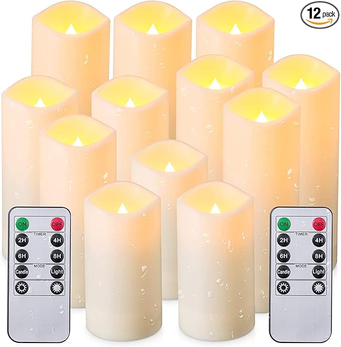 Flameless Candles with Remote Control Waterproof Outdoors & Indoors, Battery Candles with Remote Timer, Decorative Remote Led Candles. (D 2.2''X H 4'' 5'' 6'' 7'') -12-Pack.