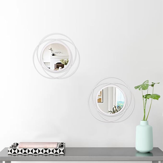 2 Set Gold Circle Mirrors Wall Decorative Metal Wall Mirror, Art Small Round Wall Home Mirror, Decor Living Room Bedroom Bathroom Entryway 12''