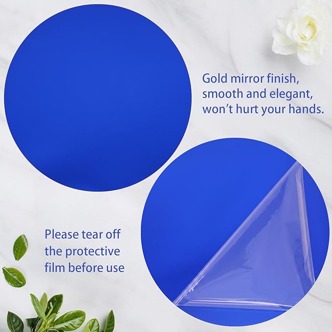 Thyle 12 Pcs 10 Inch Acrylic Round Mirrors for Tables Centerpieces Circle Mirrors Candle Plates for Wall Wedding Table Centerpieces for Baby Shower Party, Thickness 1 mm (Blue)