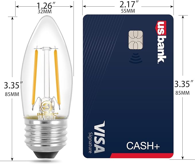 Energetic B10 B11 LED Filament Bulb E26 Candelabra Medium Base 2700K Soft White, 4W, Equivalent 40W, 300 Lumens Dimmable Decorative Candle Light Bulb for Ceiling Fan, Pack of 6