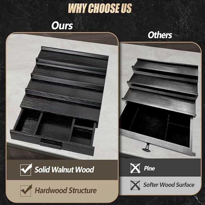 Solid Walnut Cologne Organizer for Men,Cologne Stand,4 Tier Wooden Cologne Holder Shelf Display,Perfume Stand Organizer with Drawer and Hidden Compartment,Gift for Men Dad Husband,Black