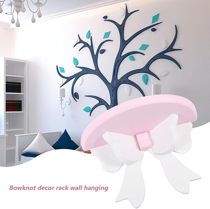 DOITOOL Bowknot Wall Shelf 7.87X5.11X3.93 Inch Indoor Floating Storage Rack Cute Bow Decor Wall-Mounted Organizer for Bedroom and Home Display