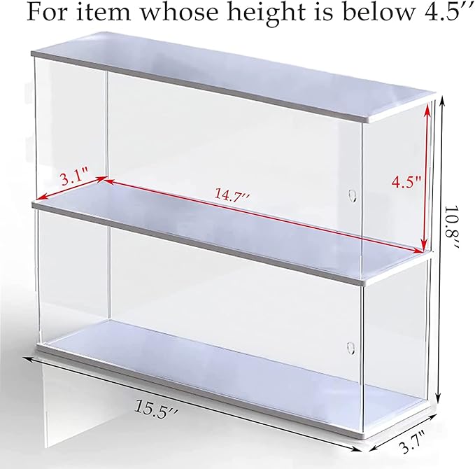 Clear Acrylic Display Shelf Case for Mini Funko Pop, Wooden Display Stand for POP MART Double-Deck Riser 2 Steps Storage Rack Decoration Action Figures Collectibles Toys, 15.55" W x 3.78" D x 10.8" H