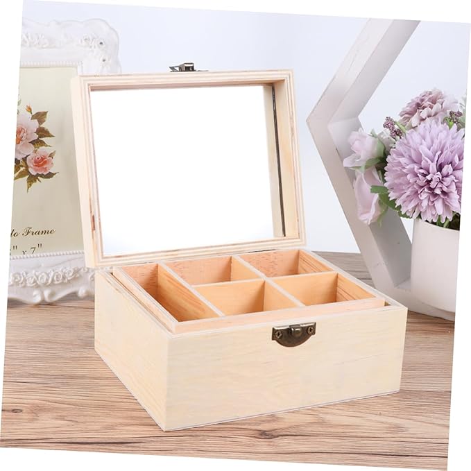 Beaupretty DIY Children's Double Mirror Jewelry Box Lightweight Clay Makeup Organizer Handmade Wooden Jewelry Box for Boys and Girls Colorful Design Storage for Trinkets and Accessories