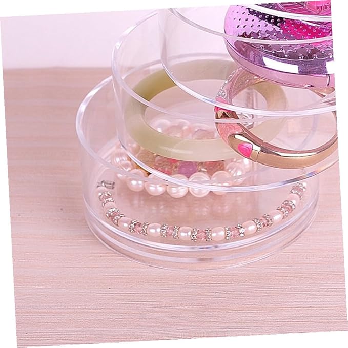 Healeved 2pcs Transparent Four-layer Circular Rotating Jewelry Storage Box Plastic Organizer for Cosmetics Beads and Items Desktop Display Container
