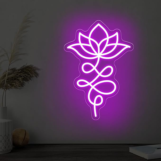 Unalome And Lotus Neon Sign, Lotus Flower, Buddhist Symbol, Spiritual Wall Decor, Yoga Wall Decor, Housewarming Gift, Spiritual Gifts, 15.7"x11", Purple