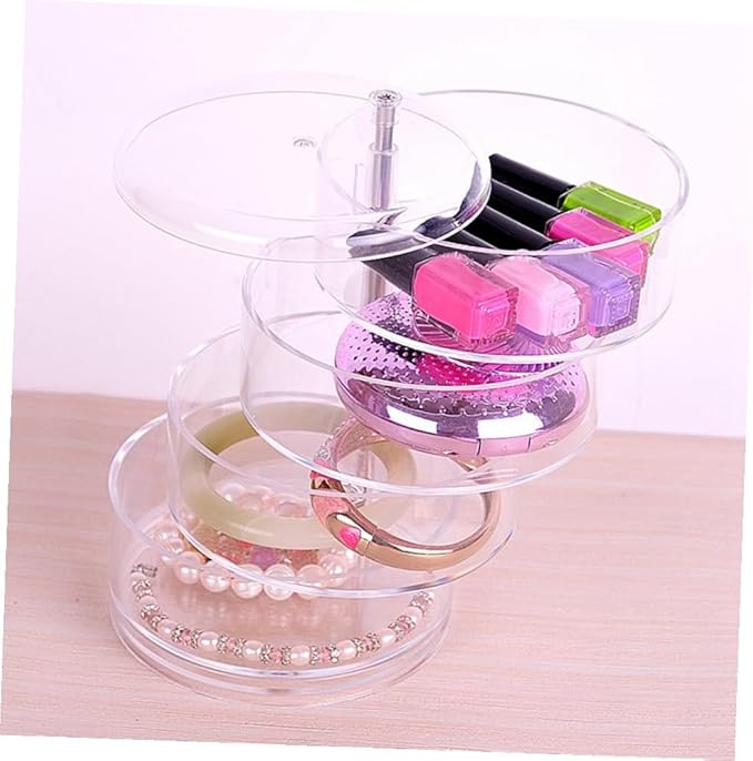 Healeved 2pcs Transparent Four-layer Circular Rotating Jewelry Storage Box Plastic Organizer for Cosmetics Beads and Items Desktop Display Container