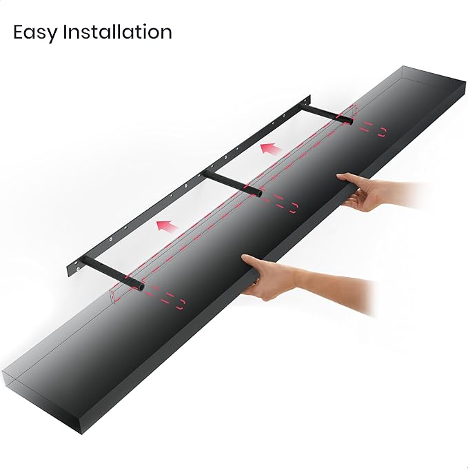 Ballucci Floating Shelves for Wall, 55 inch 2-Tier Black Shelf, Invisible Brackets, Wood Wall Shelf for Living Room, Bedroom, Kitchen Organizer, Clearing Clutter