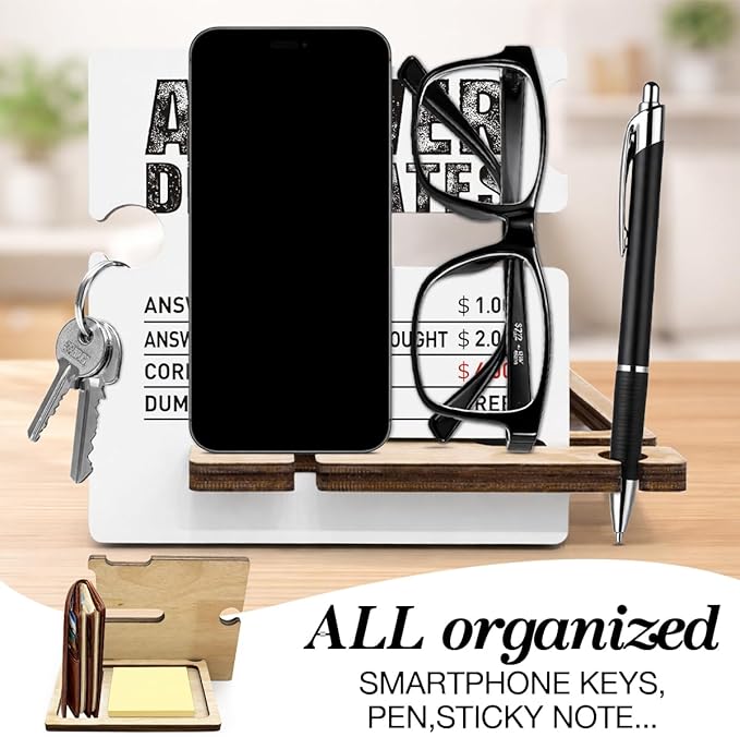 Funny Office Gifts for Coworkers Boss Employee - Multi-functional Desk Organizer - Humorous Answer Desk Rates Office Quote Wooden Sign for Office Desk Shelf Decor