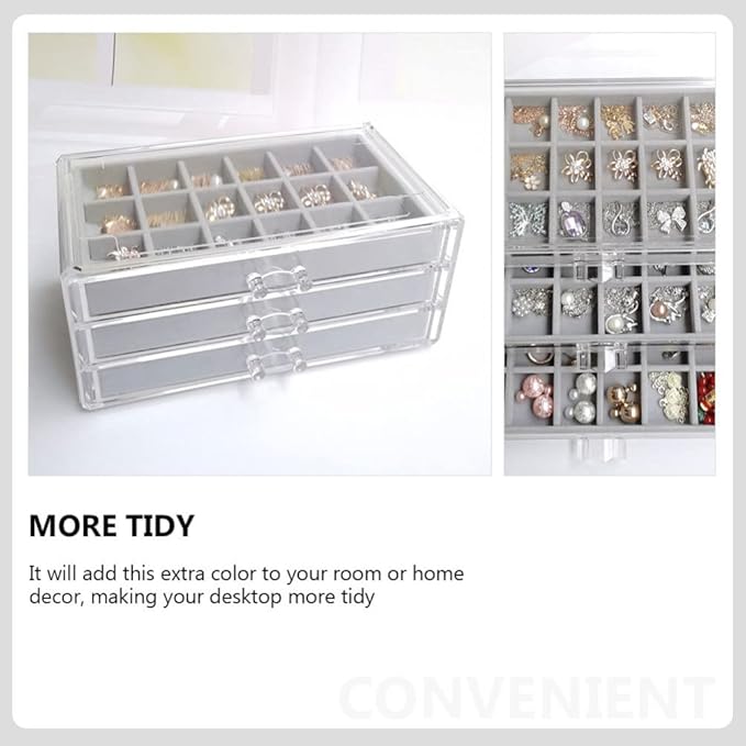 Cabilock Jewelry Storage Case Jewelry Box Organizer Earring Necklace Rings Drawer Organizer Display Holder For Earring Necklace Bracelets Grey Makeup Display Case