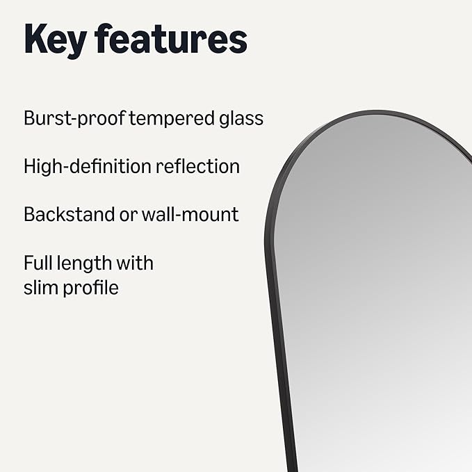 Amazon Basics Full Length Floor Mirror, 59" x 16" x 0.55", Black
