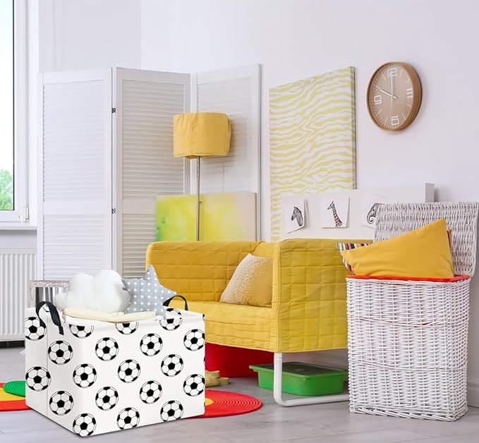 NTAOHAMPER Rectangular Storage Basket Empty,Collapsible Gift Basket with Handles,Scoccer Basket for Kids Toys/Books Box,Room Decor(Soccer)