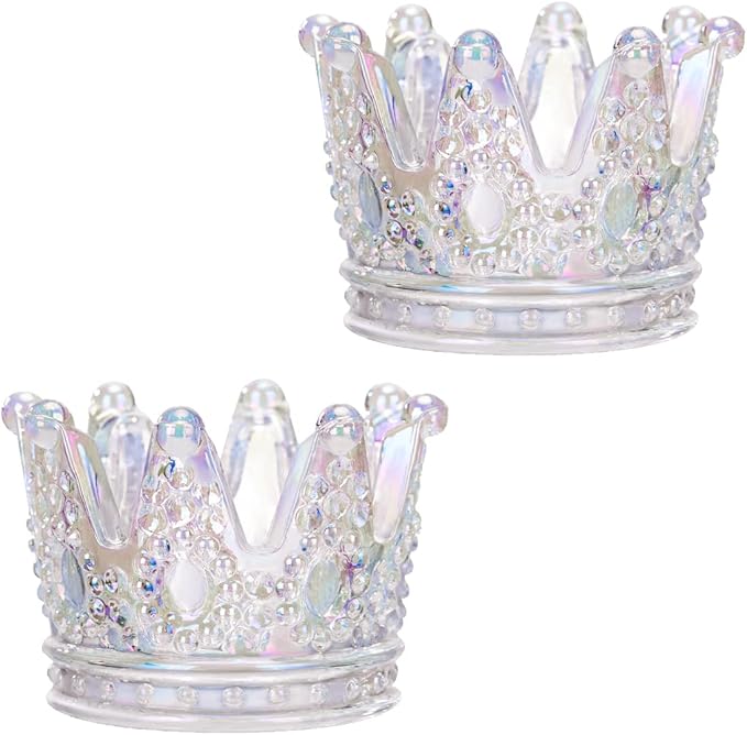 Crystal Glass Candle Holder Set of 2 Crown Shaped Makeup Sponge Beauty Egg Storage Rack Jewelry Watch Nail Art Dappen Dish Wedding Christmas Decor