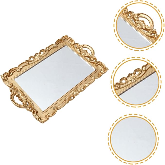 SOLUSTRE Vintage Mirror Tray for Dresser Perfume Organizer, Vanity Tray with Decorative Mirror Surface, Makeup and Jewelry Storage for Bedroom and Bathroom Décor