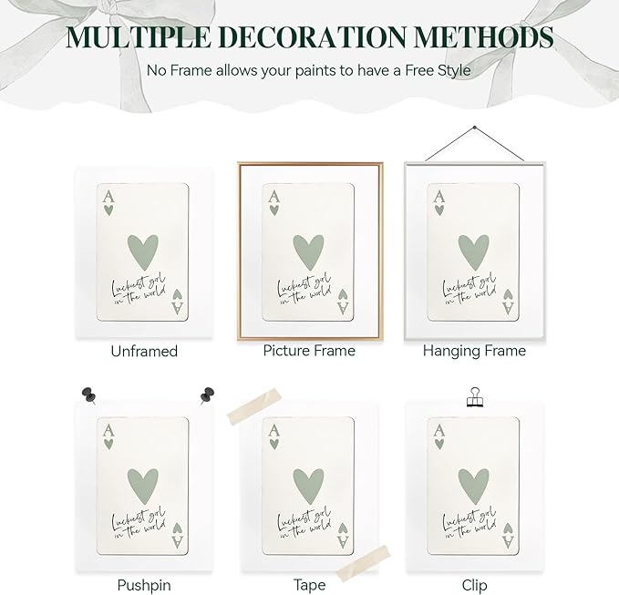 bakbrand Wall Art Minimalist Aesthetic Wall Decor Coquette Modern Canvas Decor Posters Trendy Preppy Bow Picture Print Painting for Bedroom/Living Room, Set of 4 Pcs Unframed (AC1, Green, 8W x 10L)