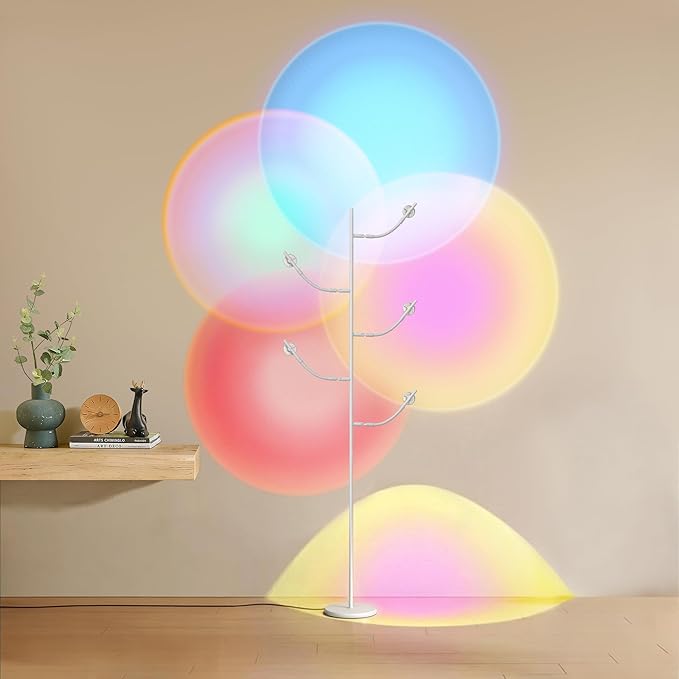 Sunset Lamp, 5 Head Halo Sunset Floor Lamp Halo Lamp with Replaceable Filters Ambient Mood Halo Projector Floor Lamp for Bedroom Living Room
