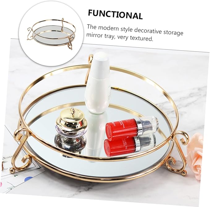 SOLUSTRE 1pc Creative Mirror Tray for Cosmetics Storage Elegant Desktop Organizer for Makeup and Jewelry Unique Home Decor and Design