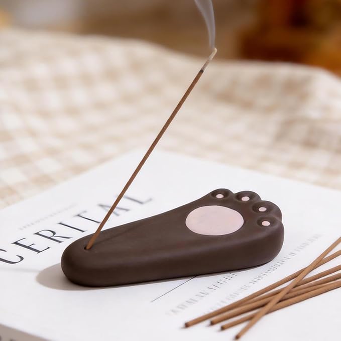 Mougigi Handmade Japanese Ceramic Dog Paw Incense Holder - Mini Burner for Pine Incense & Frankincense Incense Sticks, Perfect for Home Decor, Yoga,Spa, and Zen Spaces - Unique Spiritual Accent Piece