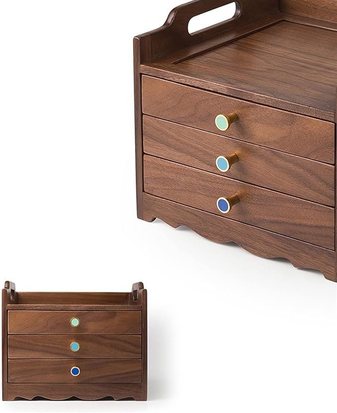 Jewelry storage box Makeup Organizers Wooden Jewelry Box for Women, Organizer Box of Solild Wood with 3 Drawers for Jewelries, Watches, Necklace, Ring, Storage Box, Black Walnut Jewelry Case
