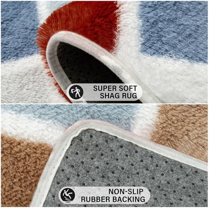 PureCozy 5x7 Checkered Rug for Living Room Rainbow Modern Soft Area Rug Fluffy Non-Slip Carpet for Bedroom Playroom Home Aesthetic Decor
