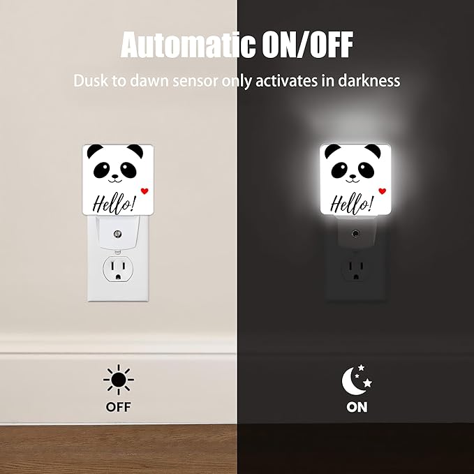 Hello Panda Night Light, Smile Animal Night Lights Plug into Wall Decor for Bedroom, Bathroom, Hallway, Kitchen, Dusk to Dawn Sensor Nightlights for Women Men Room Gifts