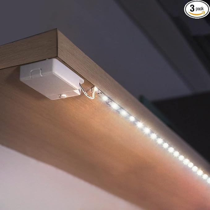 BestLuz Battery Powered LED Strip Lights, 3 Pack 40 Inch Cordless White LED Light Strips for Shelves and Under Cabinet Indoor Use, Battery Operated LED Strip Lights, Cool White 6500K