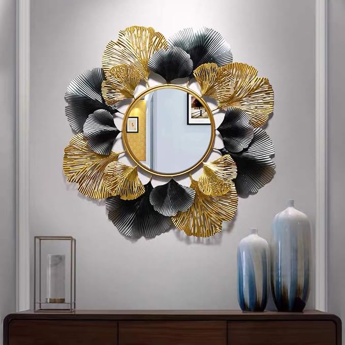 Decorative Round Mirror - Modern Hanging Mirror, 29" Metal Frame - Wall Decor for Living Room, Bedroom, Bathroom