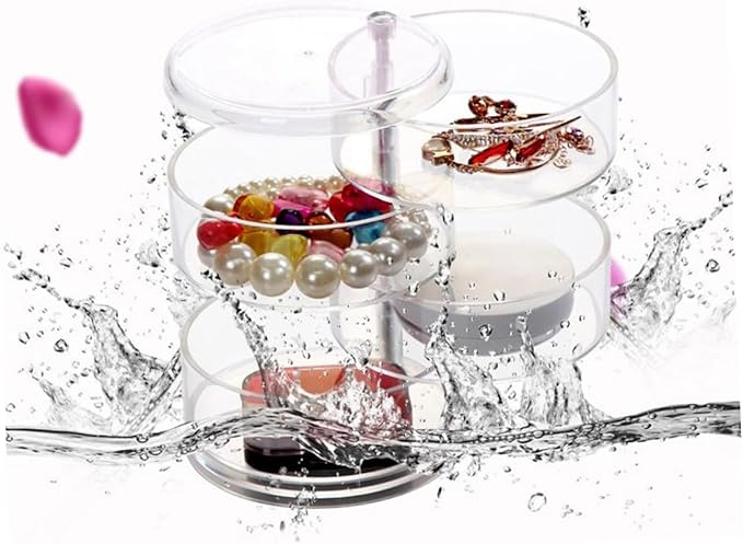 Healeved 2pcs Transparent Four-layer Circular Rotating Jewelry Storage Box Plastic Organizer for Cosmetics Beads and Items Desktop Display Container