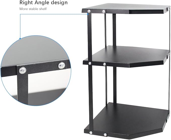 HUIJIN Black,3-Tier Kitchen Corner Rack,Shelves Corner Shelf Stand Holder,Multipurpose Triangular Storage Shelf Organizer,Corner Pot Rack