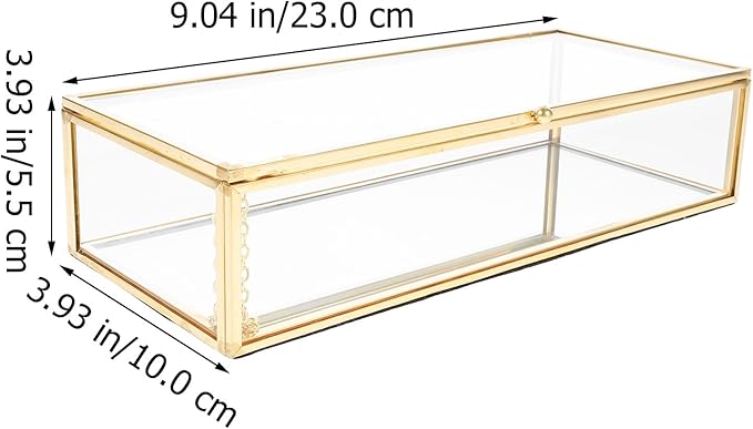 Glass Jewelry Box with Lid 23x10x5.5cm Metal Frame Glass Case Perfume and Cosmetic Organizer for Necklace Ring Storage Desktop Display