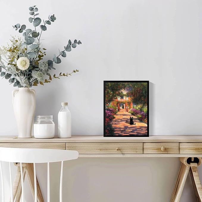 Hamduker Garden Black Cat Wall Art Pictures Funny Preppy Cat Posters Wall Art Decor Farmhouse Gallery Aesthetic Wall Art for Living Room Bedroom Decorations (Size: 8''x10''x1pcs)