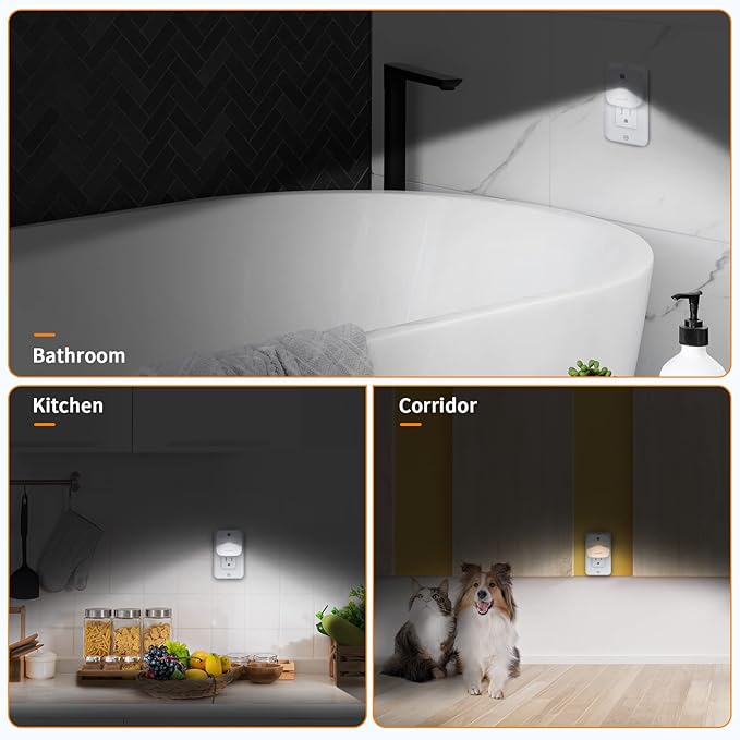 LuxLumin LED Night Lights Plug into Wall with Dusk-to-Dawn Sensor, Automatically Turn on and Off,Night Light for Kids,Bedroom,Bathroom,Stairs,Warm White, 6 Packs