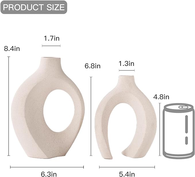 Lvases Snuggle Hollow Ceramic Vase Set of 2, Nordic Modern Boho ins Style Decorative Ceramic Aesthetic Flower Vase for Home Decor (Milky White W 6.3" X H 8.4")