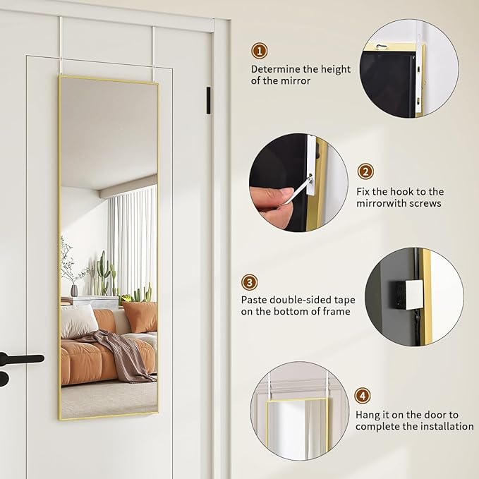 Door Mirror, Over The Door Full Length Mirror, 50"x16" Hanging Mirrors for Bedroom, Living Room, Entryway, Dorm, Gold