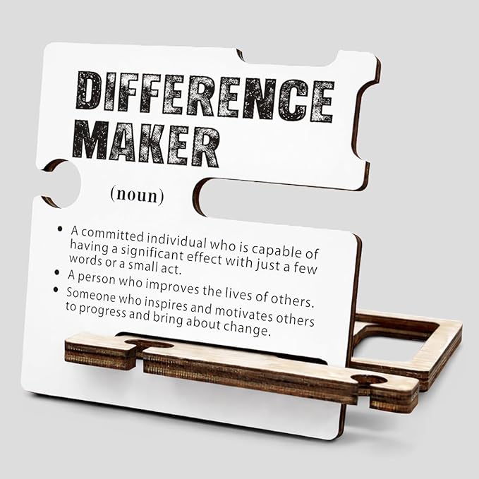 Difference Maker Appreciation Gifts for Teacher Coach Mentor Boss Leader Coworkers Employee Staff - Multi-functional Desk Organizer - Motivational Office Quote Wooden Sign for Office Desk Shelf Decor